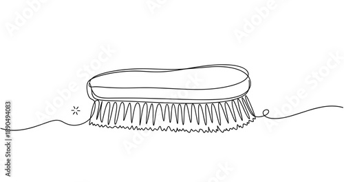 Minimalist line art of cleaning brush with bristles. Non editable stroke