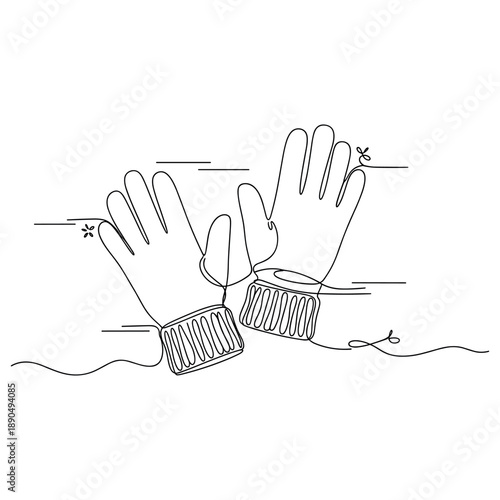 Minimalist winter gloves illustration with knitting pattern in black and white. Non editable stroke