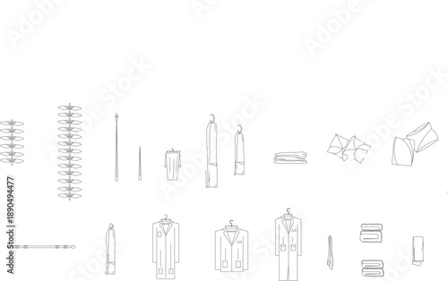 Foto Technical vector illustration of various clothing items and accessories, featuri