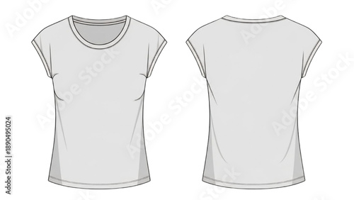 Front and back view illustration of a blank short-sleeved t-shirt on a white background