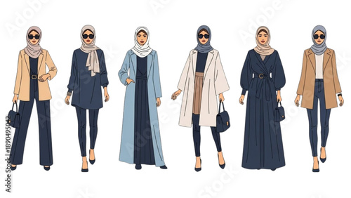 Diverse group of women wearing fashionable outfits and sunglasses walking together in a modern urban setting