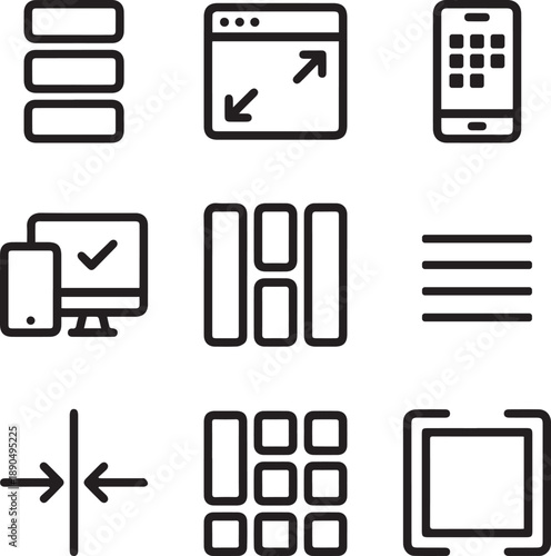 Modern web design elements and responsive layout icons for developers