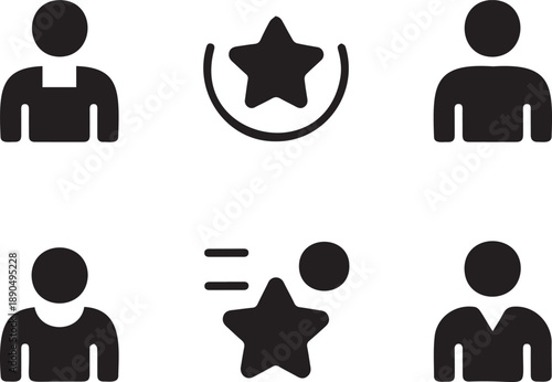 Simple black icons of people and stars for rating and communication