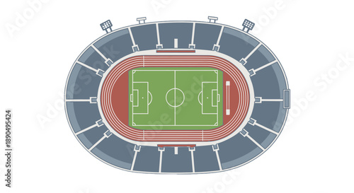 Overhead view of a stadium with a soccer field and running track.