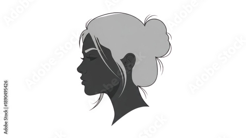 Serene woman's profile illustration with elegant hairstyle and calm demeanor