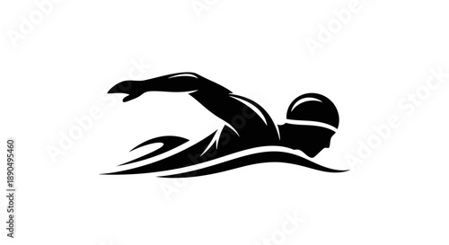 Black silhouette of a swimmer in a swimming cap.