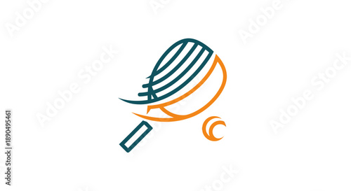 Stylized table tennis paddle and ball graphic illustration.
