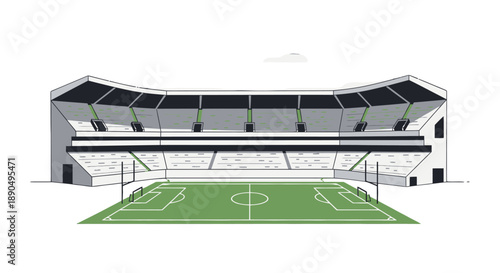 Modern Football Stadium with Green Field and Gray Seating.