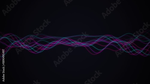 Dynamic horizontal waves of vivid color lines creating contrast and movement, captured from a frontal viewpoint in an abstract graphic illustration