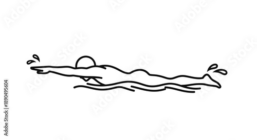Simple line drawing of a person swimming in water.