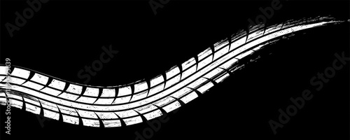 Grunge tire track, wheel braking marks. White truck, car or motorcycle tread pattern silhouette.vector Eps10.