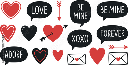 Set of 20 Valentine's Day vector icons and phrases