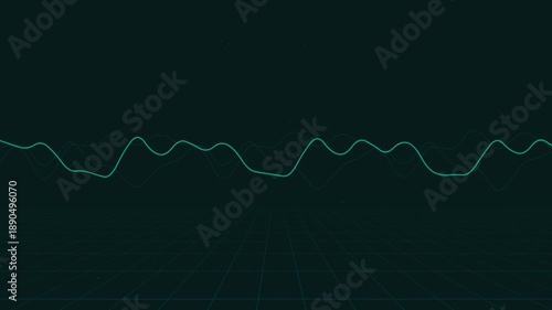 Green waveform slicing a stark black‑white background, seen head‑on, emphasizing contrast, minimalism, and energetic flow in a graphic illustration