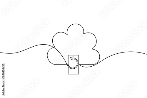 Business security cloud data sync icon continuous one line drawing on white background minimalist data management cloud backup and restore synchronization symbol outline vector illustration