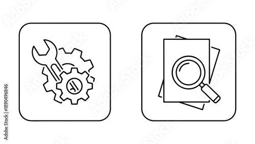 Icons representing technical support and document analysis isolated on white background, Vector, illustration