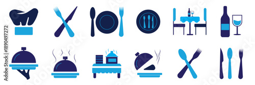 Cooking or kitchen icon vector set. Line icon of kitchen, Cooking, restaurant. Meal, cooking, menu, restaurant, food delivery, fast food and dinner icons. Vector illustration.