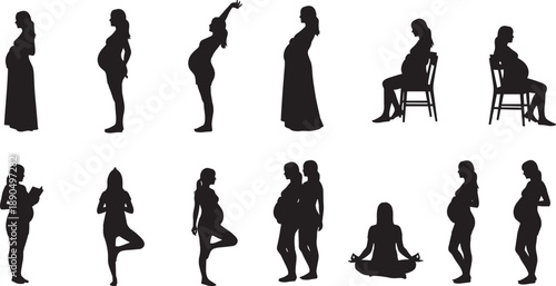 Collection of black and white silhouettes featuring heavy construction machinery including excavators bulldozers and tower cranes with industrial 