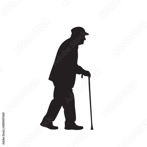 Elderly Man Silhouette Walking Cane Senior Citizen Lifestyle Old Age Mobility Aid Vector Graphic Design