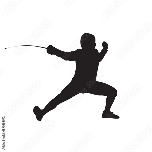 Dynamic Fencer Silhouette Vector Art Ready for Competition Sport Concept Professional Athlete Striking Lunge Pose Epee Duel Training Illustration Athletic Stance