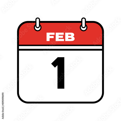 A colorful and simplistic vector illustration of a calendar page displaying the date February 1st