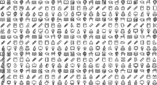 Collection of various educational icons on white background