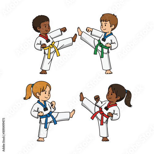 Children and Teens Practicing Martial Arts