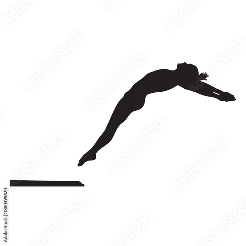 Silhouette Female Diver Athlete Performing Artistic Movement Diving Board Isolated White Background Side View Recreation Sport Activity Illustration