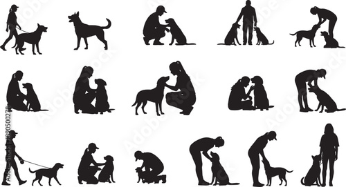 Collection of Professional Black Silhouettes Featuring Male Tactical Soldiers and Security Officers in Various Combat Stances Weapon Handling and Protective Gear Poses on White Background