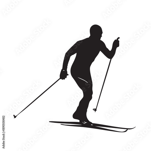 Cross Country Skier Silhouette Male Athlete Skiing Sport Winter Activity Vector Illustration Dynamic Skier Snow Sport Skier Movement Winter Recreation Active Person Skier