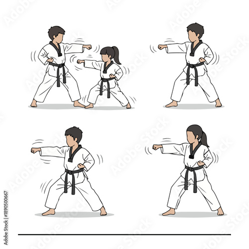 Martial Arts Practitioners in Karate Gi Demonstrating Punching Techniques