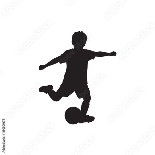 Soccer player silhouette kicking ball outdoor field action sport game championship tournament youth recreation activity professional league competition