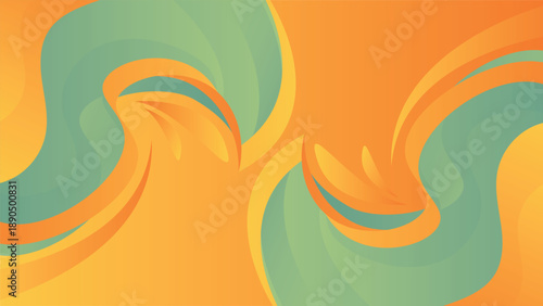 Abstract orange and green flowing shapes background with smooth curves and layered forms modern creative style ideal for banners posters branding presentations and web design