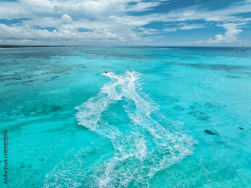 Aerial view of jet skis ove...