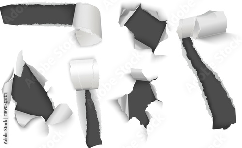 Realistic Torn Paper Hole and Ripped Edge Vector Set for Reveal Effects, Sneak Peeks and Grunge Backgrounds