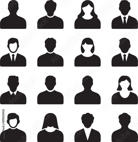 Four black silhouettes of people s heads and shoulders a useful graphic for user profiles on transparent background high quality professional detailed