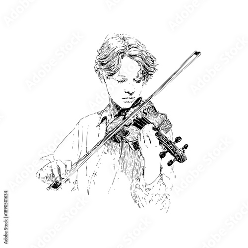 Violinist performing music with violin instrument musical performance art drawing sketch artwork illustration