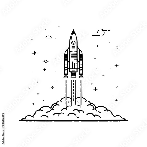 Rocket launch startup space exploration spaceship travel galaxy cosmos adventure innovation technology concept vector