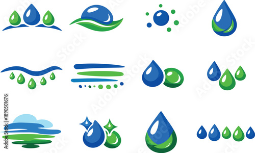 Two-Color vector icons of morning moisture: dew arc, mist bead, tiny water dot, soft droplet; curve of condensed moisture, fine