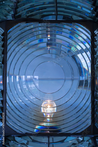 Fire Island, New York. Antique Fresnel lighthouse beacon.