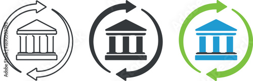 Operational resilience concept showing a continuous circular arrow surrounding a stable building form to represent uninterrupted