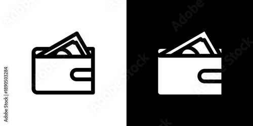 Wallet icon concept with flat Black White Background. Vector illustration.