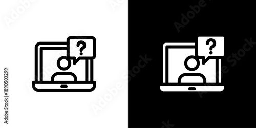 Online Support icon concept with flat Black White Background. Vector illustration.