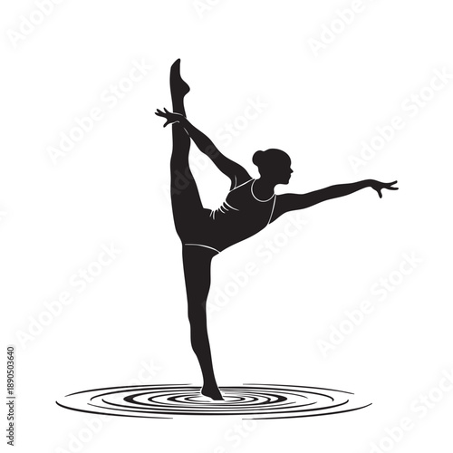 Synchronized Swimmer Silhouette Woman Black Vector Illustration Elegant Water Performance Aquatic Dance Athlete Grace Balance Skillful Liquid Art Movement Female Figure
