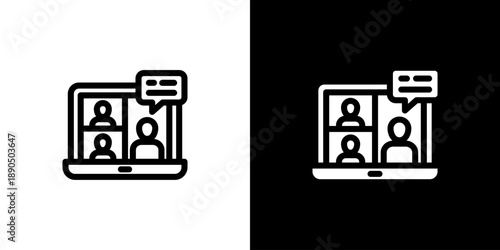 Online Meeting icon concept with flat Black White Background. Vector illustration.