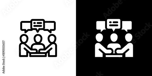 Discussion icon concept with flat Black White Background. Vector illustration.