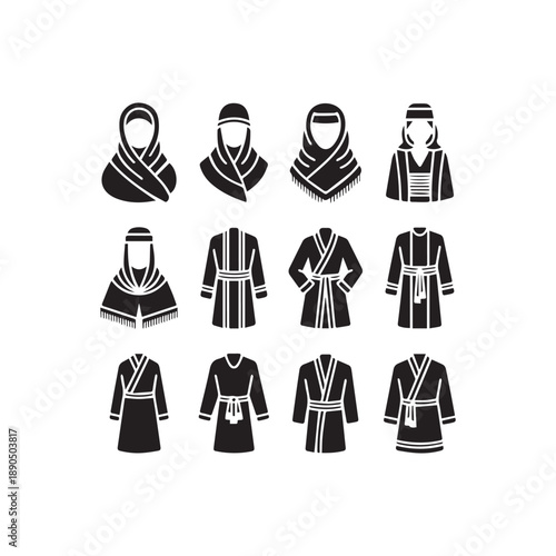 Muslim Traditional Clothing Icon Set