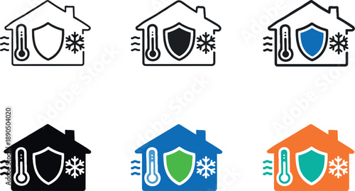 Grid of Home Icons. Domestic environment control concept portraying a protected home with stable interior conditions, depicted as