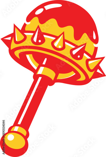 Two-Color vector icons of sweet impact weapon: caramel-apple dome, pointed stud tips, straight grip rod, curved support band;