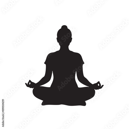 Zen Meditation Silhouette Woman in Lotus Pose Mindful Relaxation Peace Calmness Yoga Exercise Health Wellness