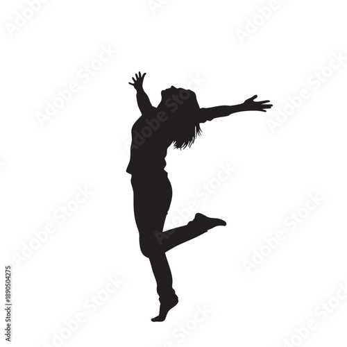 Joyful Woman Silhouette Leaping With Arms Open Excited Happy Person Jumping Cheerful Female Expression Freedom Happiness